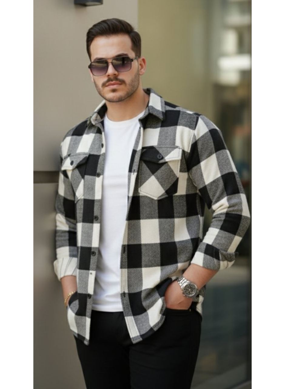 Erkek Uzun Kollu Oduncu Gömlek - Siyah