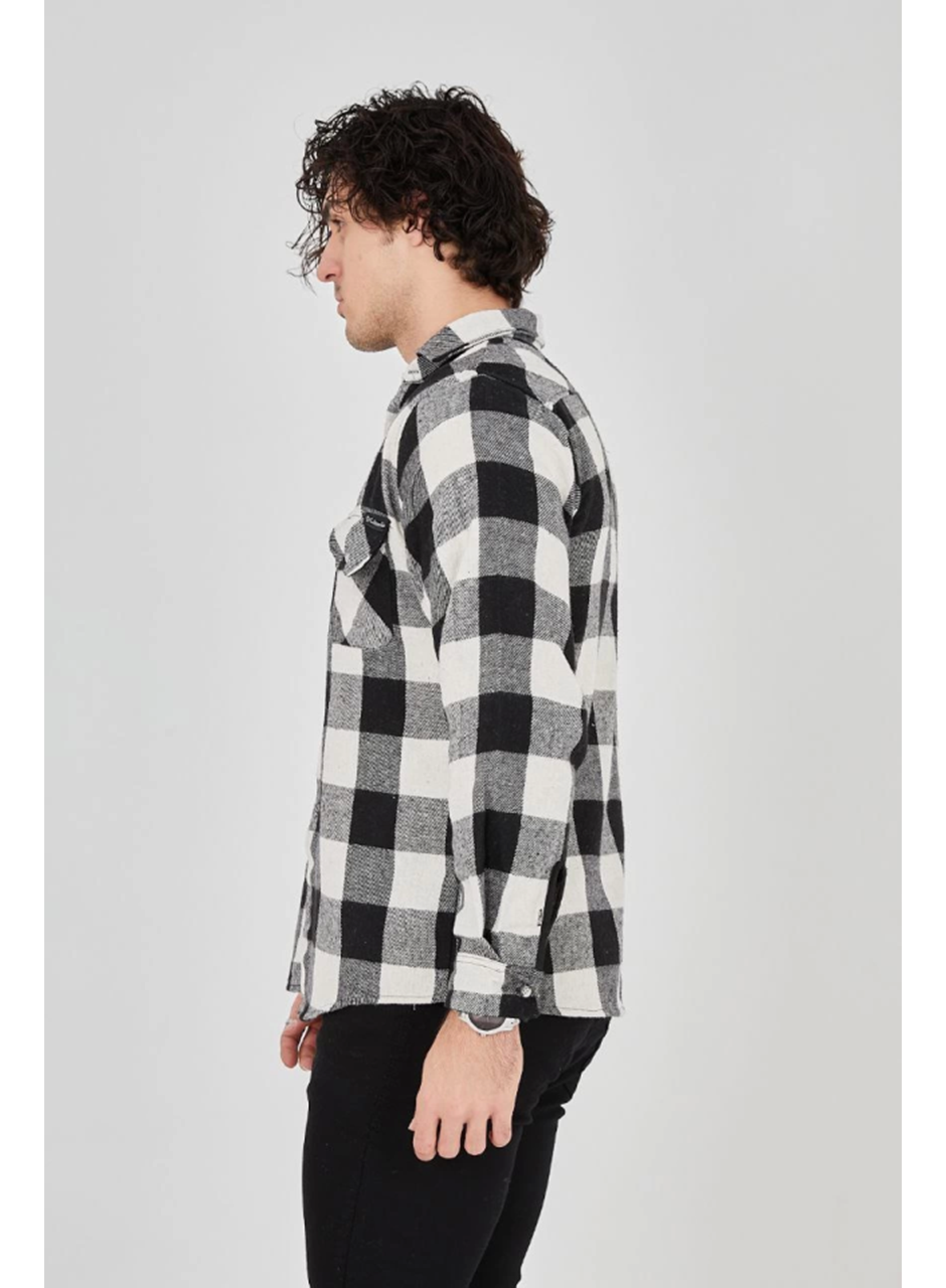 Erkek Uzun Kollu Oduncu Gömlek - Siyah