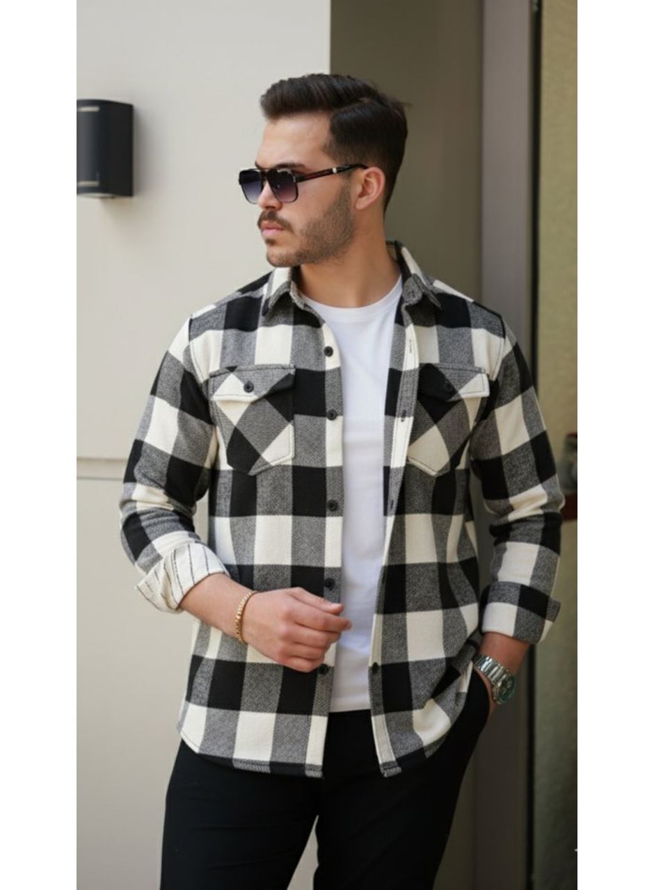 Erkek Uzun Kollu Oduncu Gömlek - Siyah