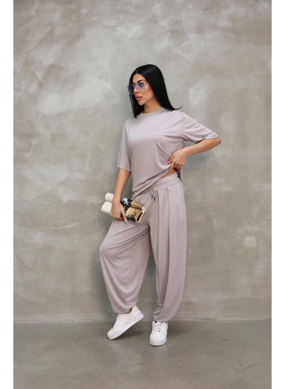 Osy Modal Yumuşak Dokulu Kumaş Oversize Bisiklet Yaka T-shirt Jogger Eşofman Altı Eşofman Takımı - Gri