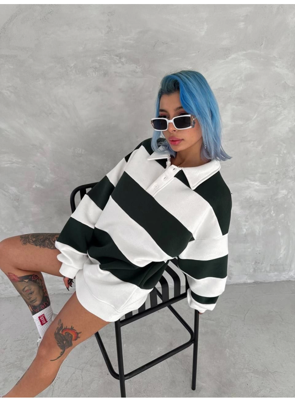 Unisex Üç İplik Parçalı Yakalı SweatShirt - Yeşil