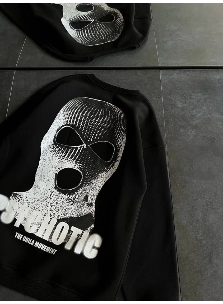 Kışlık Bisiklet Yaka Baskılı SweatShirt - Siyah