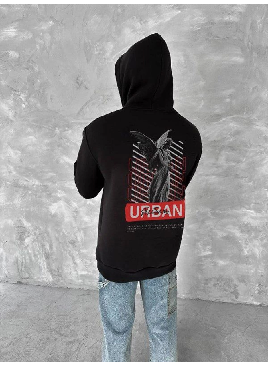 Oversize Üç İplik Kapşonlu SweatShirt - Siyah