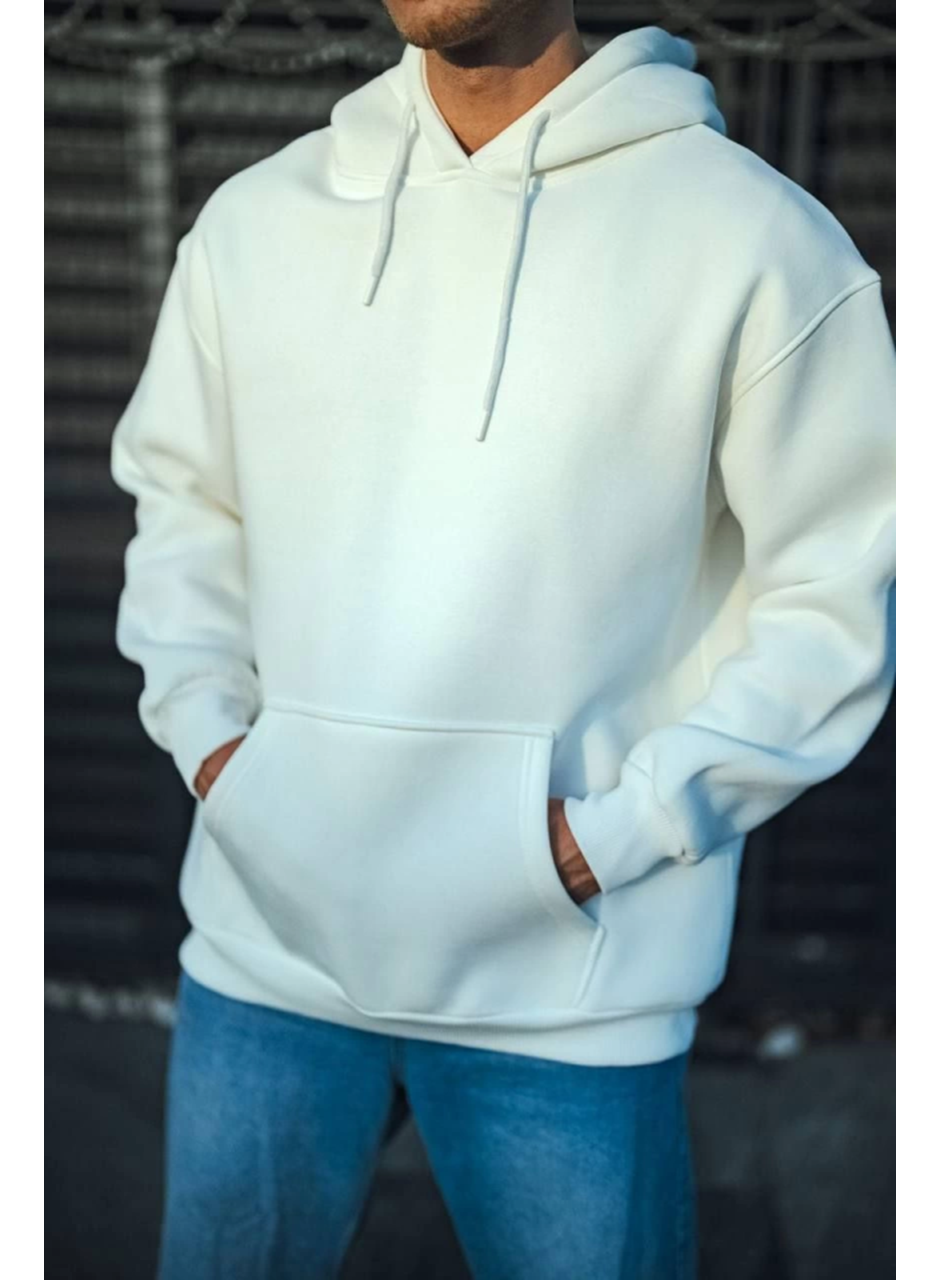 Üç İplik Penye Kapşonlu Basic SweatShirt - Beyaz