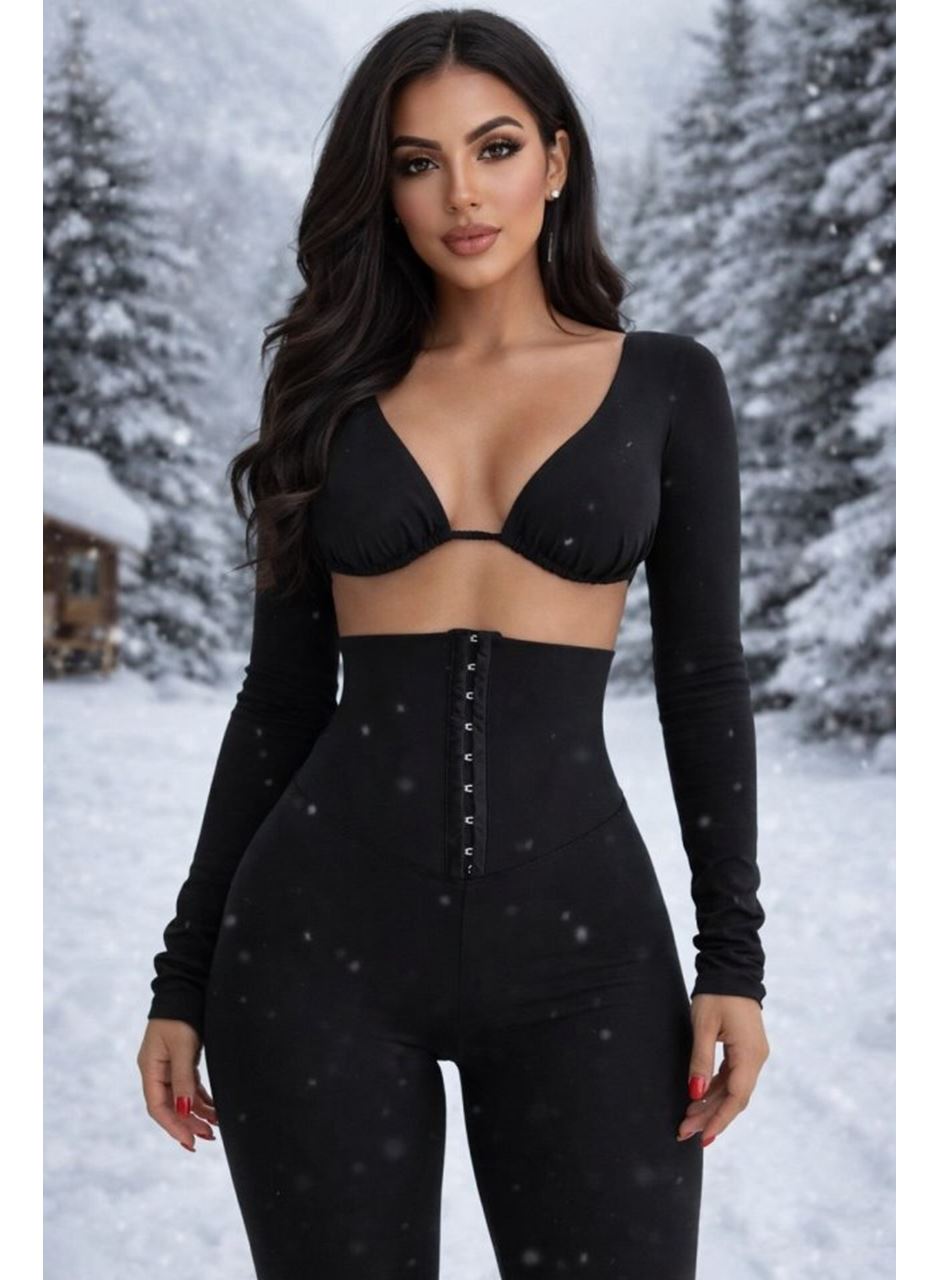 Kadın Yüksek Bel Toparlayıcı Korse Detay Agraflı çelik Kumaş Tayt
