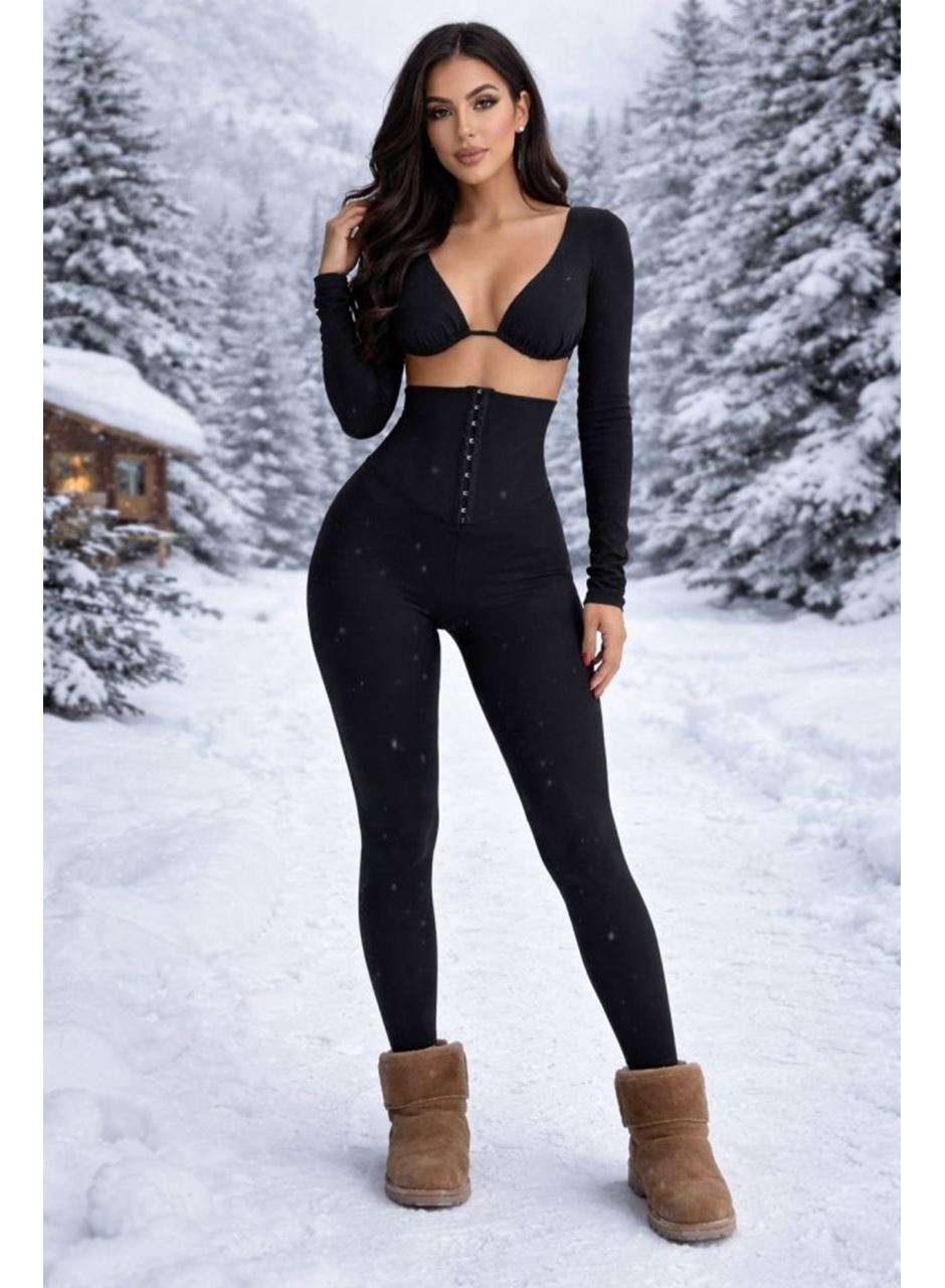 Kadın Yüksek Bel Toparlayıcı Korse Detay Agraflı çelik Kumaş Tayt