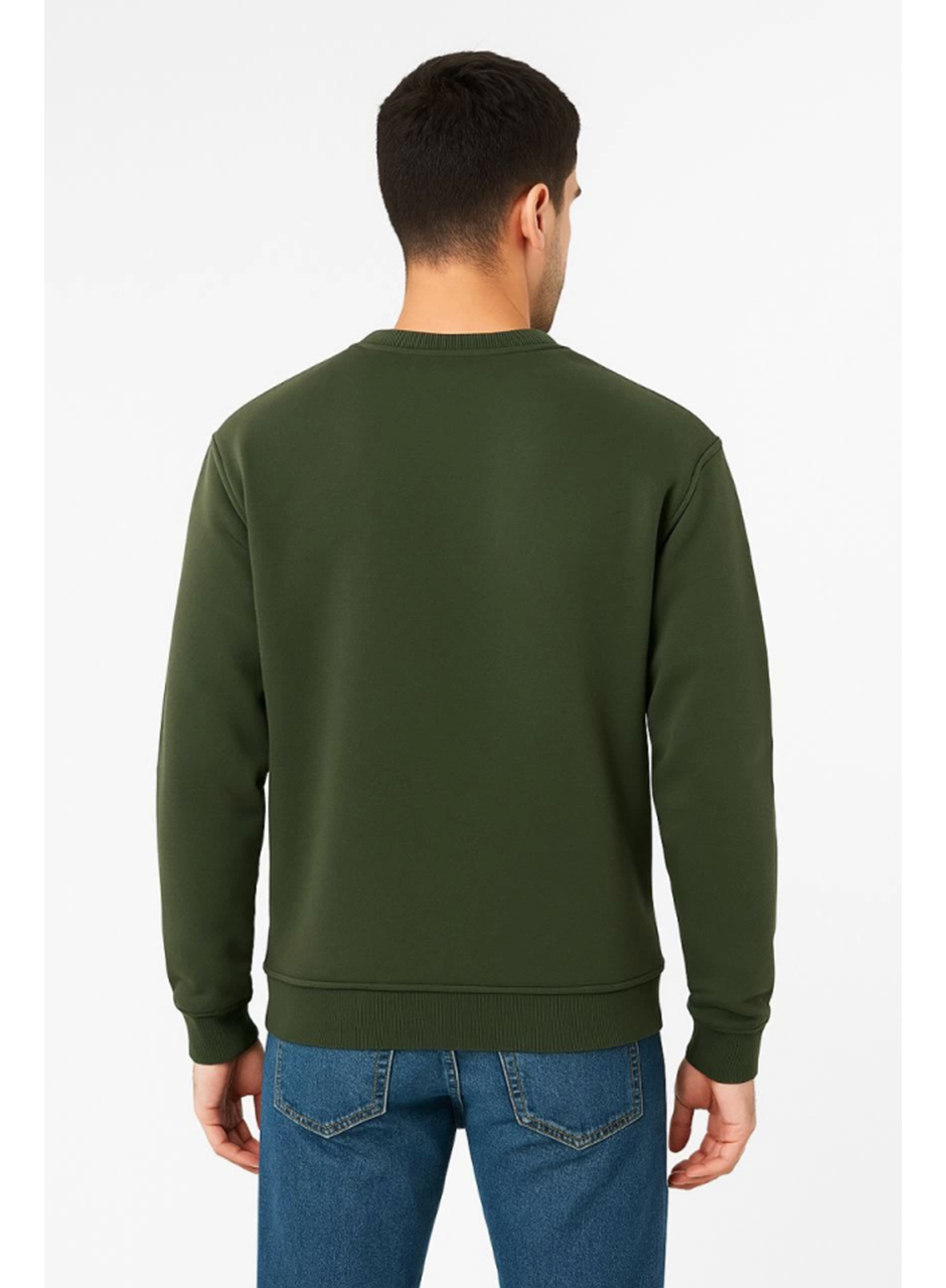 Erkek Üç İplik Düz Bisiklet Yaka SweatShirt - Haki