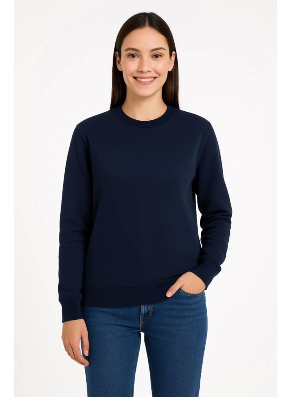 Üç İplik Düz Bisiklet Yaka SweatShirt - Lacivert