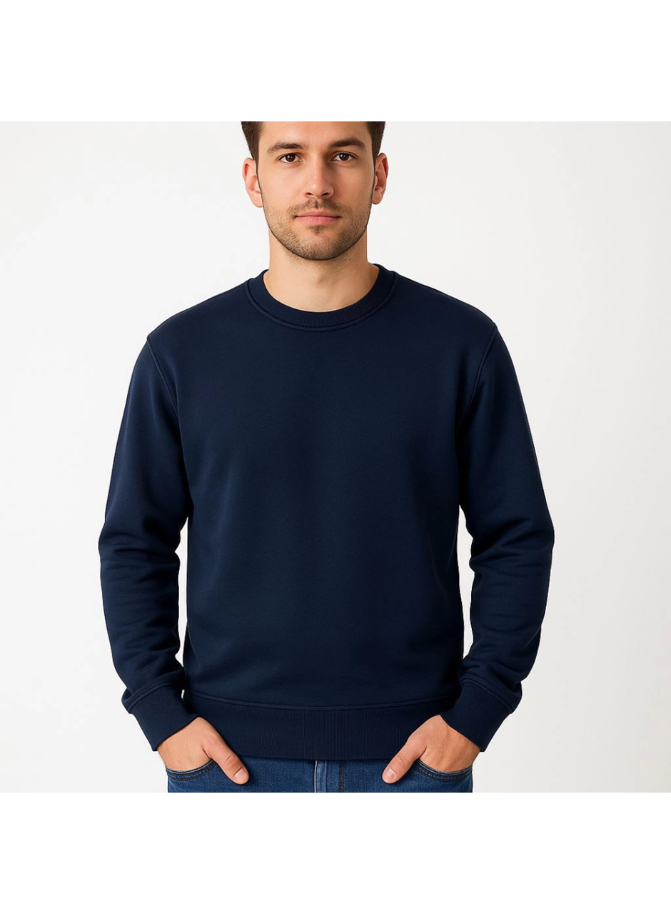 Erkek Üç İplik Düz Bisiklet Yaka SweatShirt - Lacivert