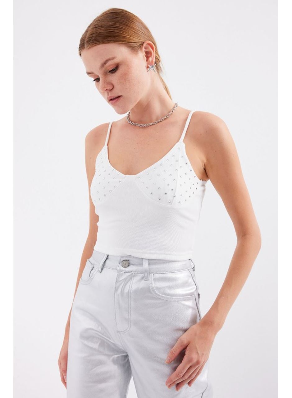 918 İp Askılı Crop Top - Beyaz