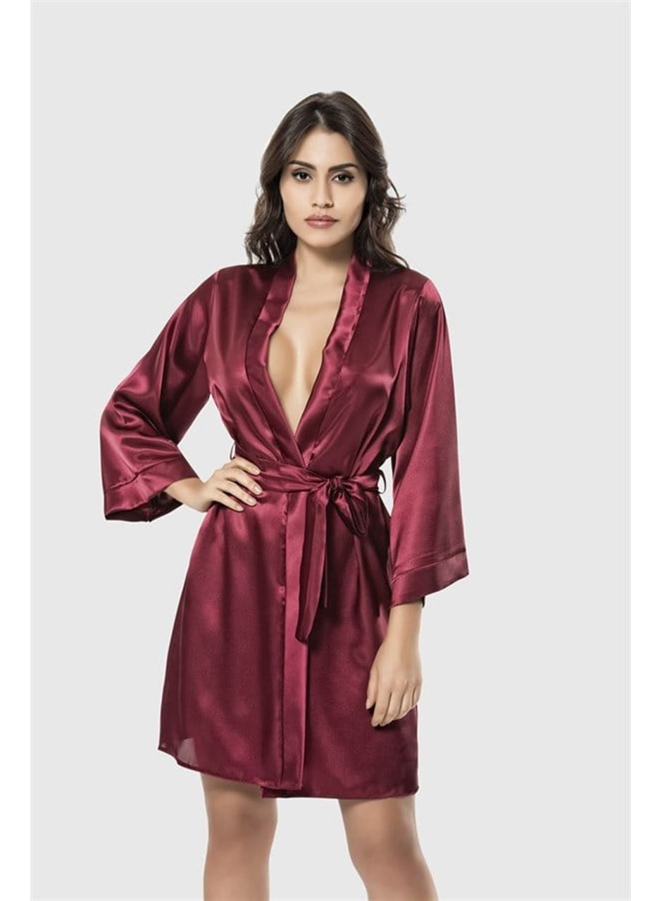 Bordo Kısa Saten Sabahlık