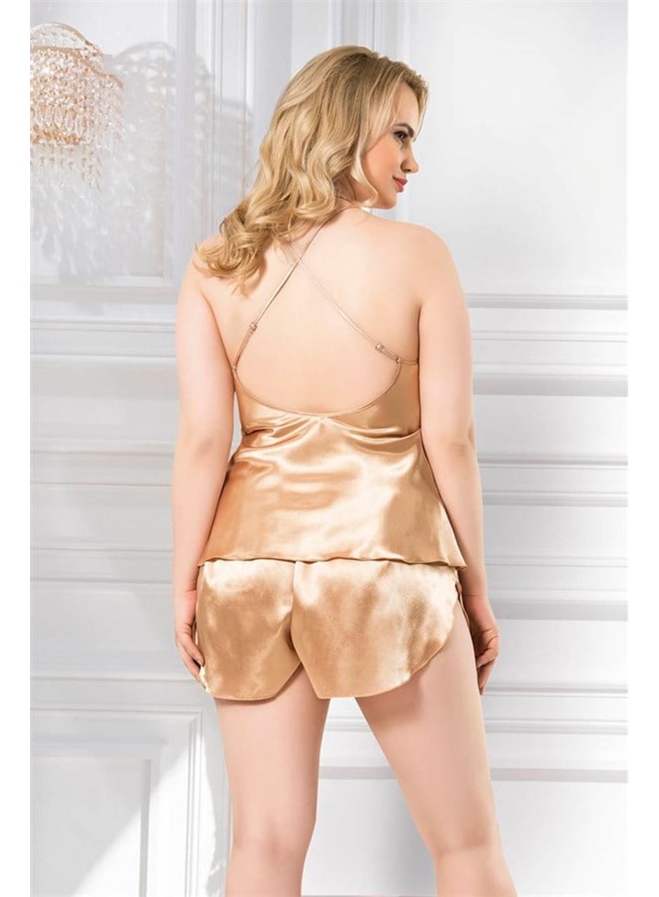 Büyük Beden Gold Saten Babydoll Şort Takımı