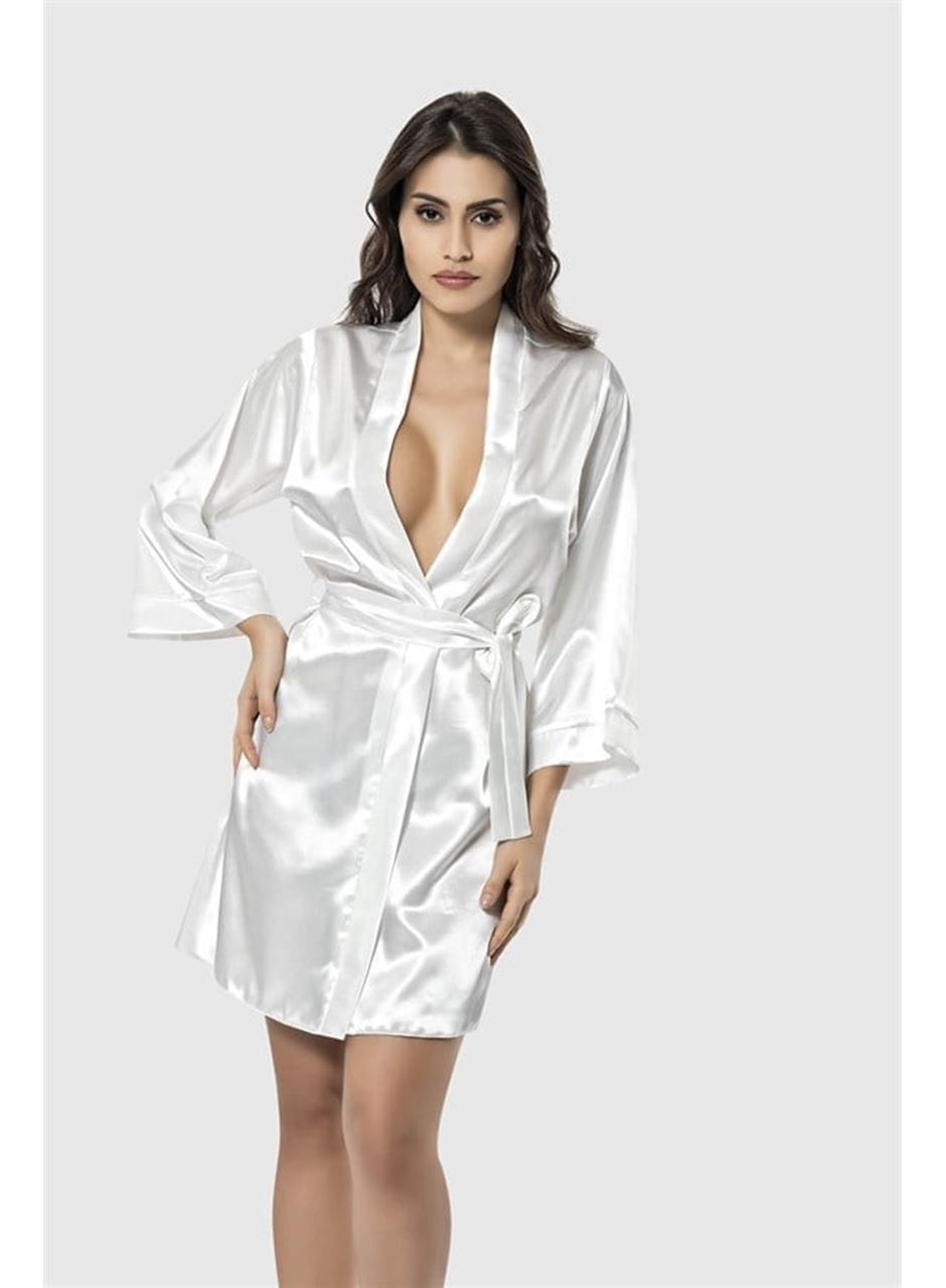 Ekru Kısa Saten Sabahlık