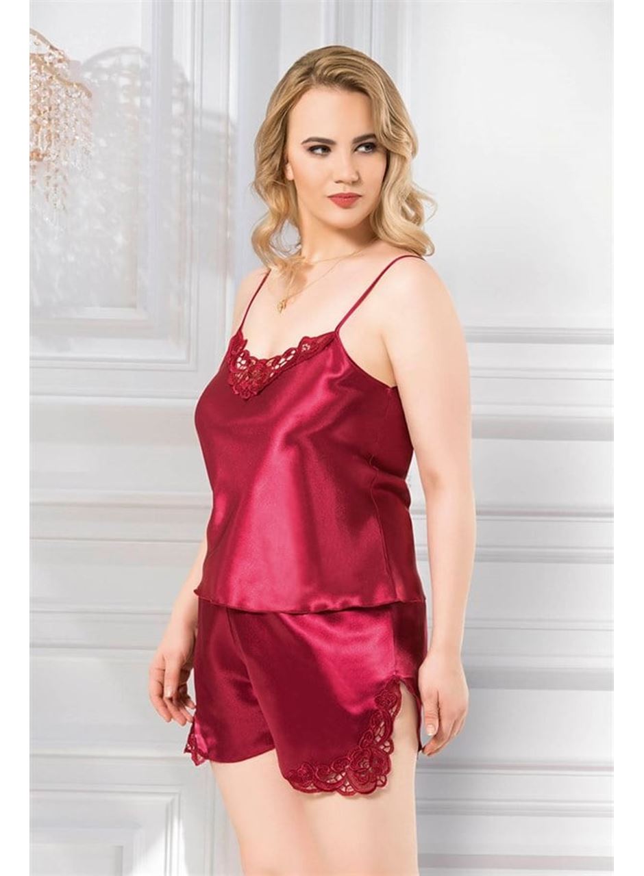Büyük Beden Bordo Saten Babydoll Şort Takımı