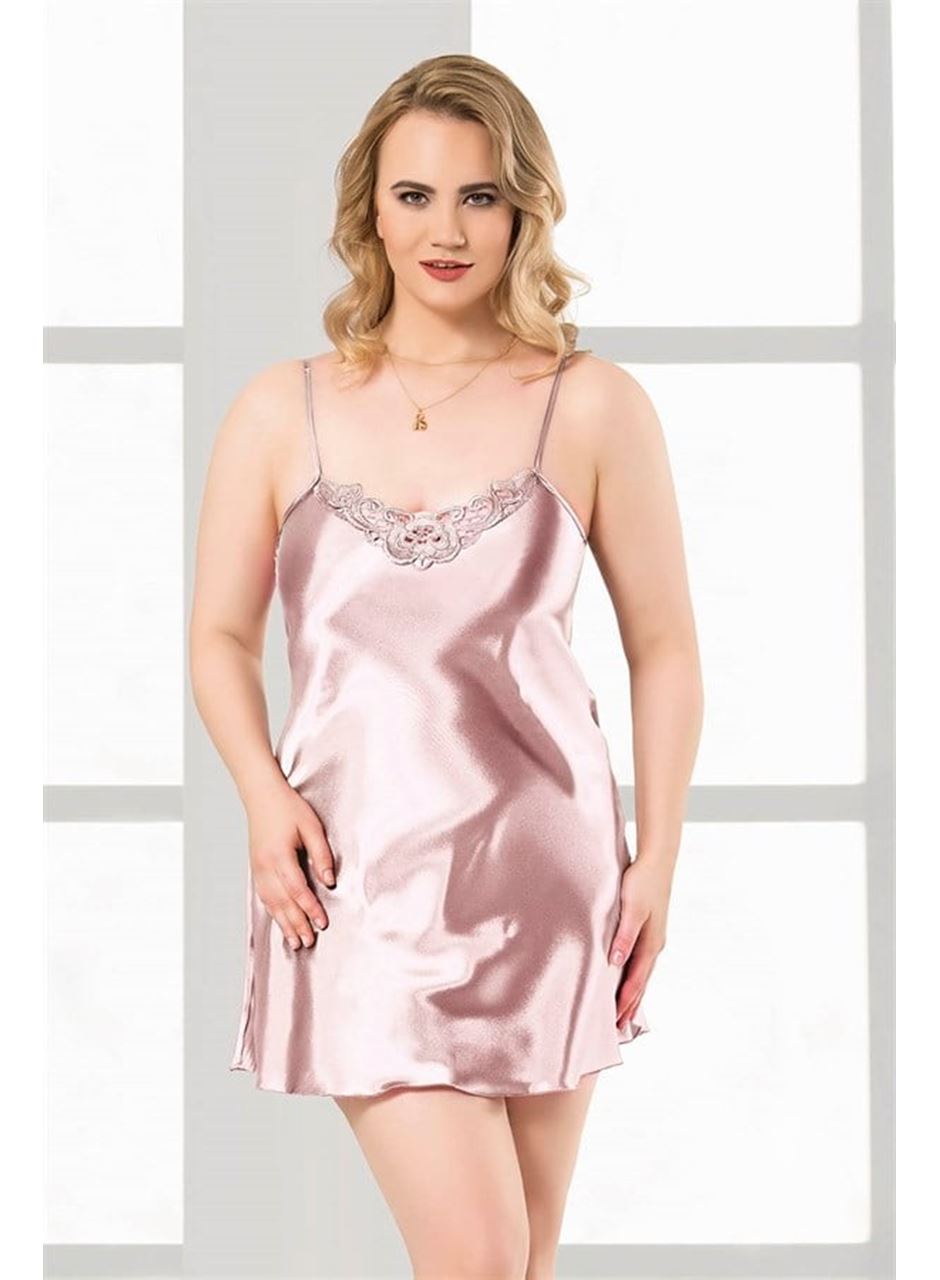 Büyük Beden Somon Kısa Saten Gecelik