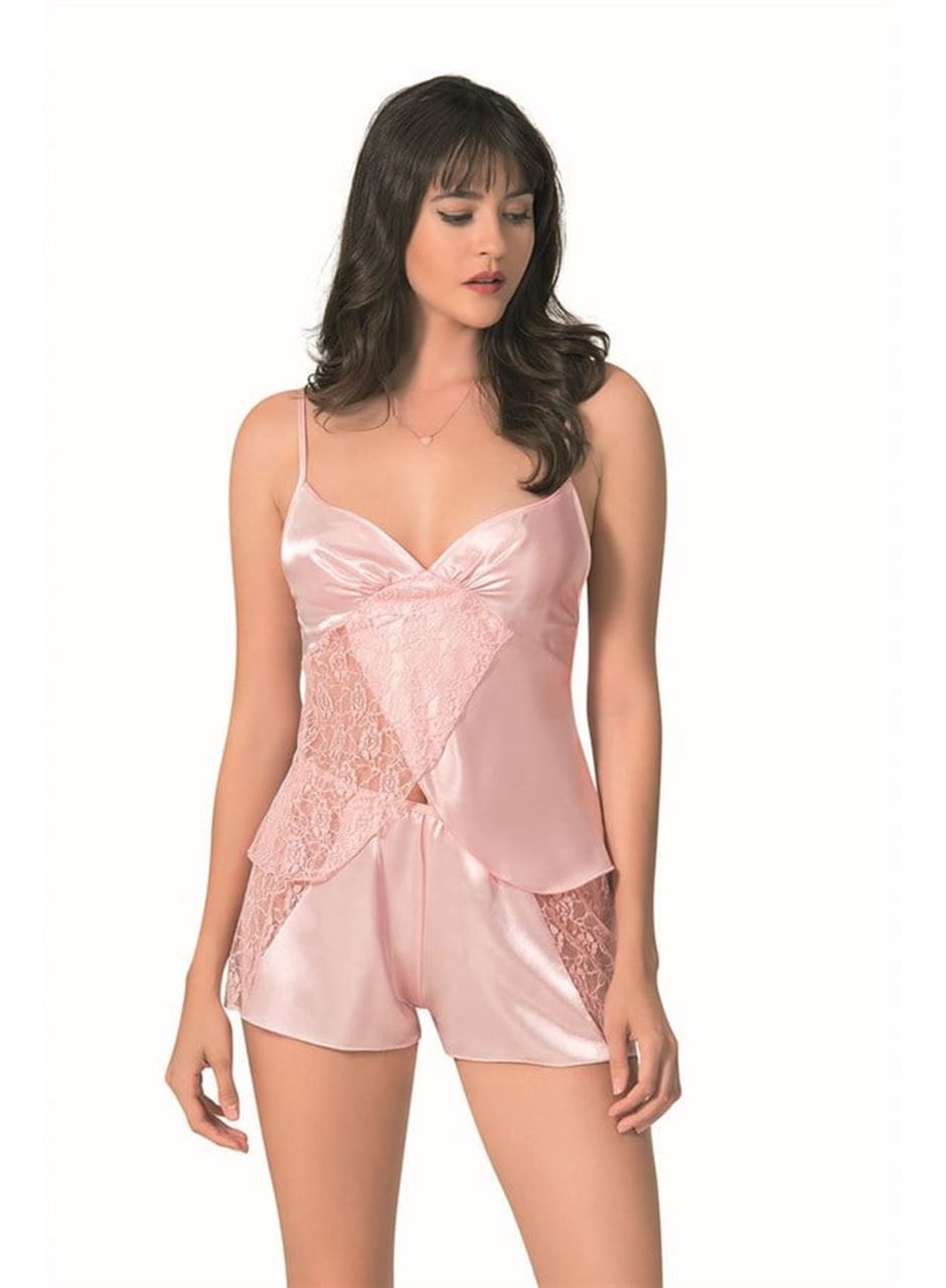 Somon Saten Babydoll Şort Takımı