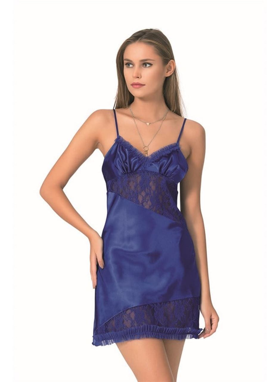 Saks Kısa Saten Gecelik