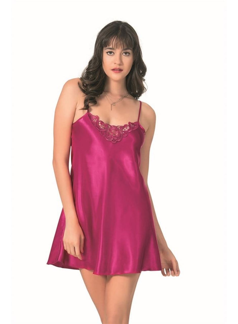 Vişne Kısa Saten Gecelik