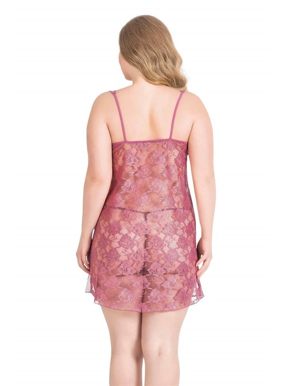 Büyük Beden Gül Kurusu Kısa Tül Gecelik