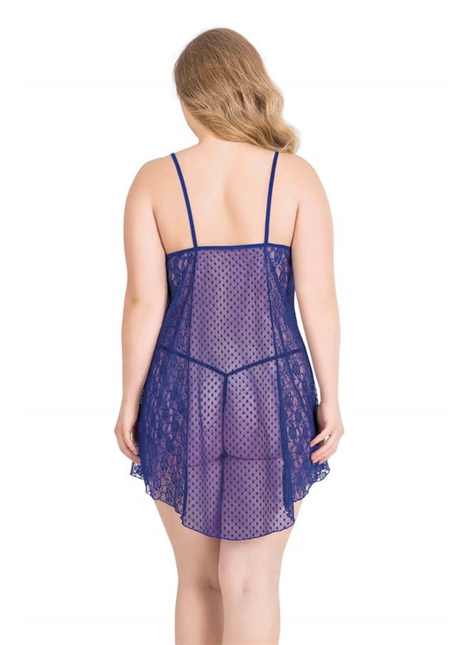 Büyük Beden Saks Kısa Tül Gecelik