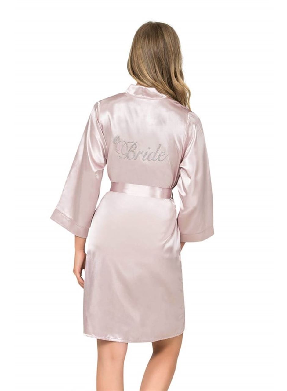 Pudra Kısa Saten Bride Sabahlık
