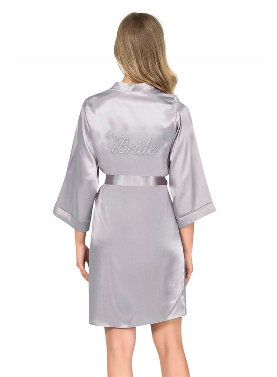 Gri Kısa Saten Bride Sabahlık