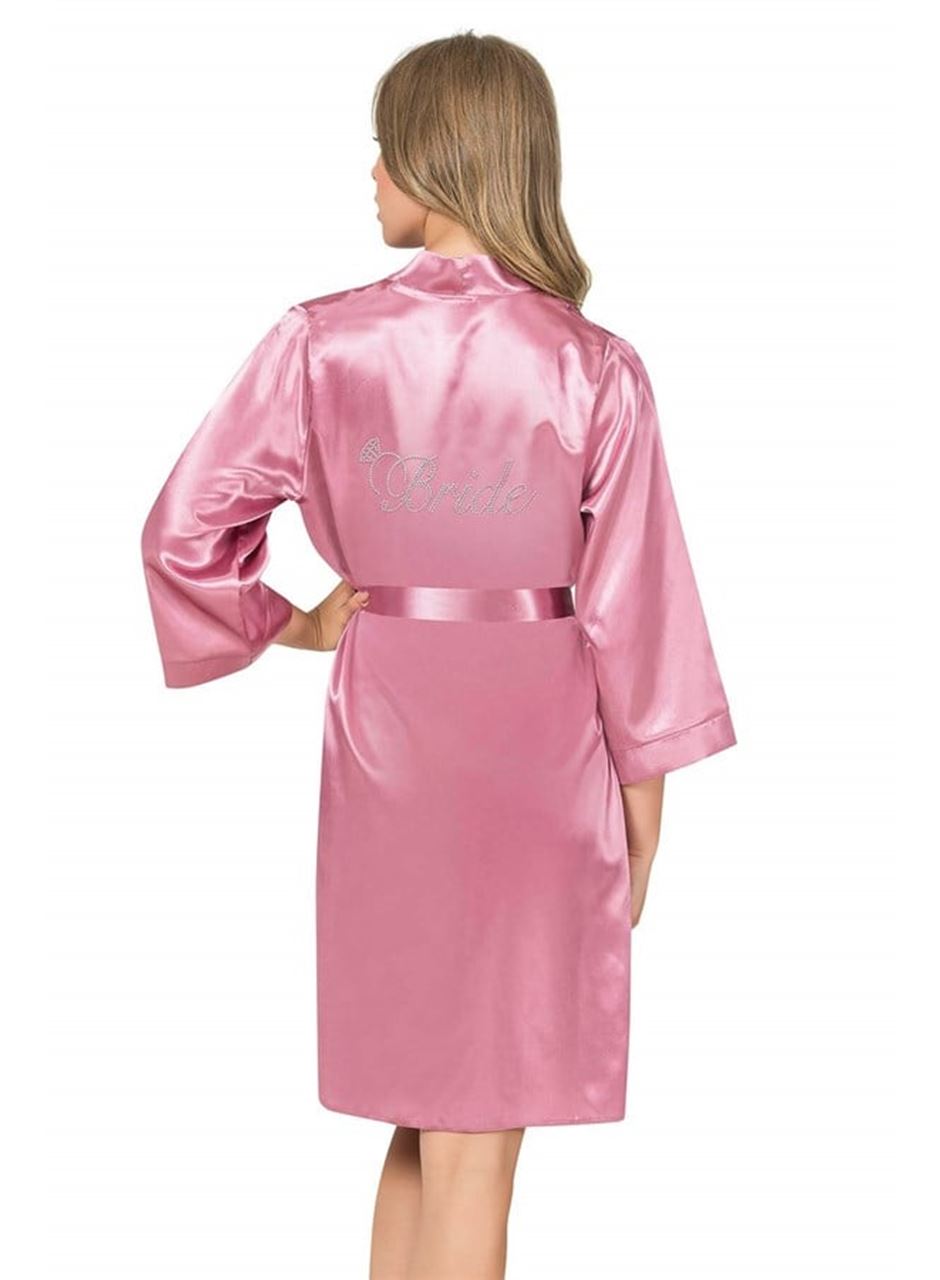 Gül Kurusu Kısa Saten Bride Sabahlık