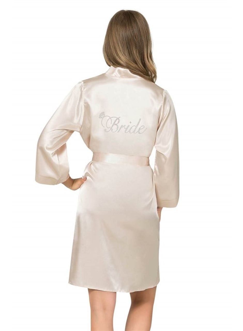 Fildişi Kısa Saten Bride Sabahlık