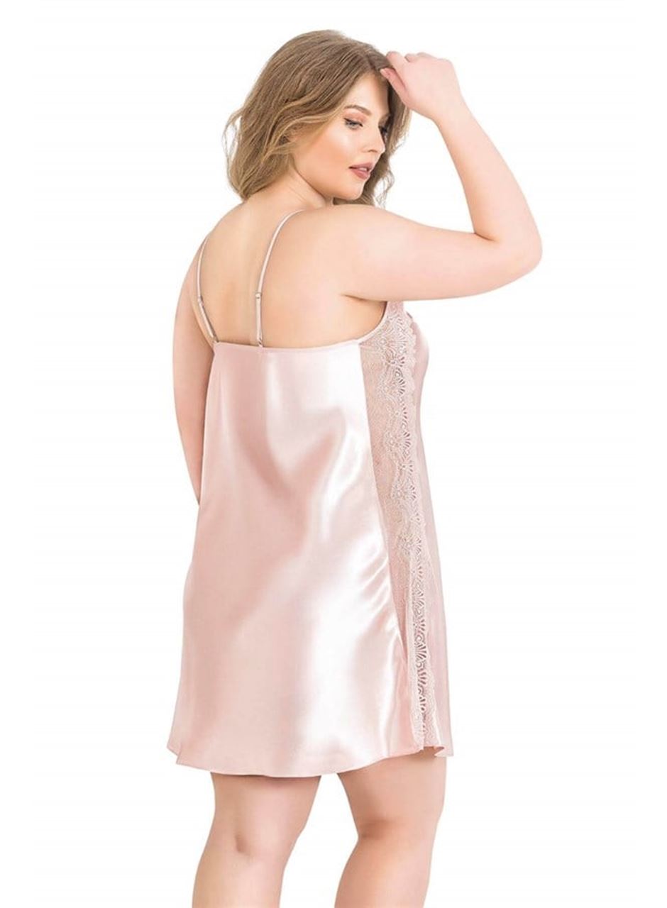 Büyük Beden Pudra Kısa Saten Gecelik