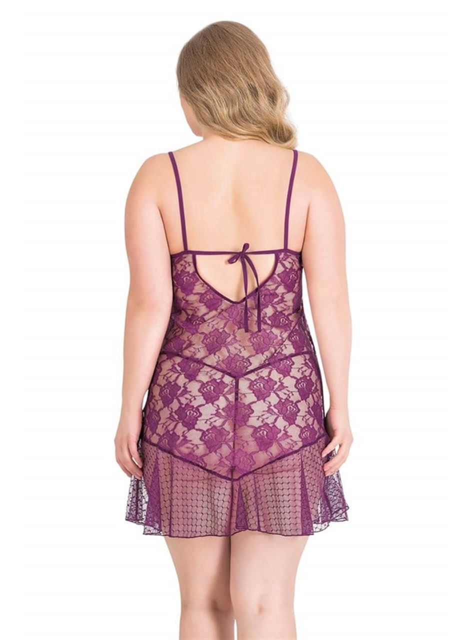 Büyük Beden Mor Kısa Tül Gecelik
