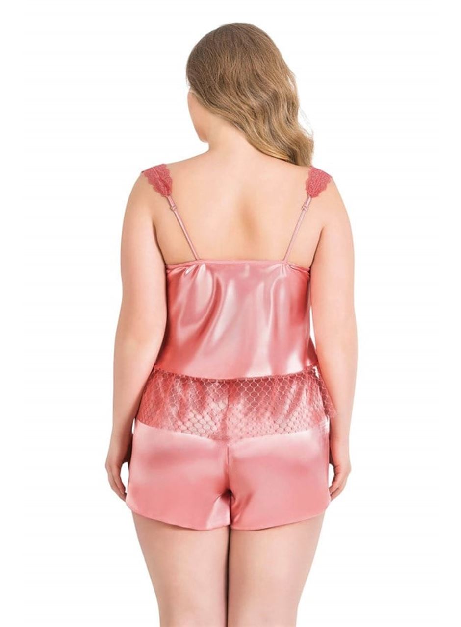 Büyük Beden Mercan Saten Babydoll Şort Takımı