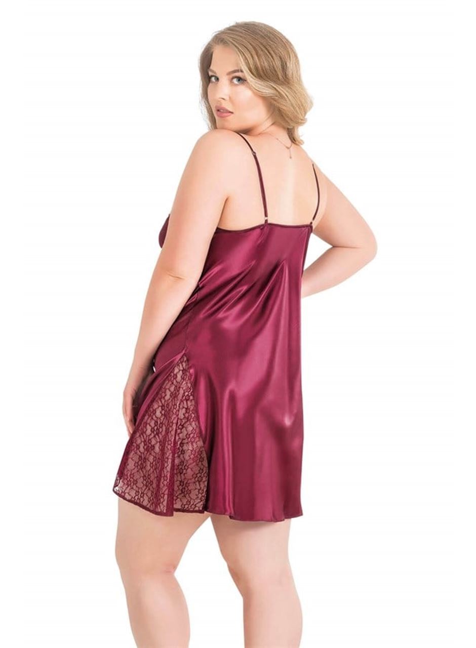 Büyük Beden Bordo Kısa Saten Gecelik