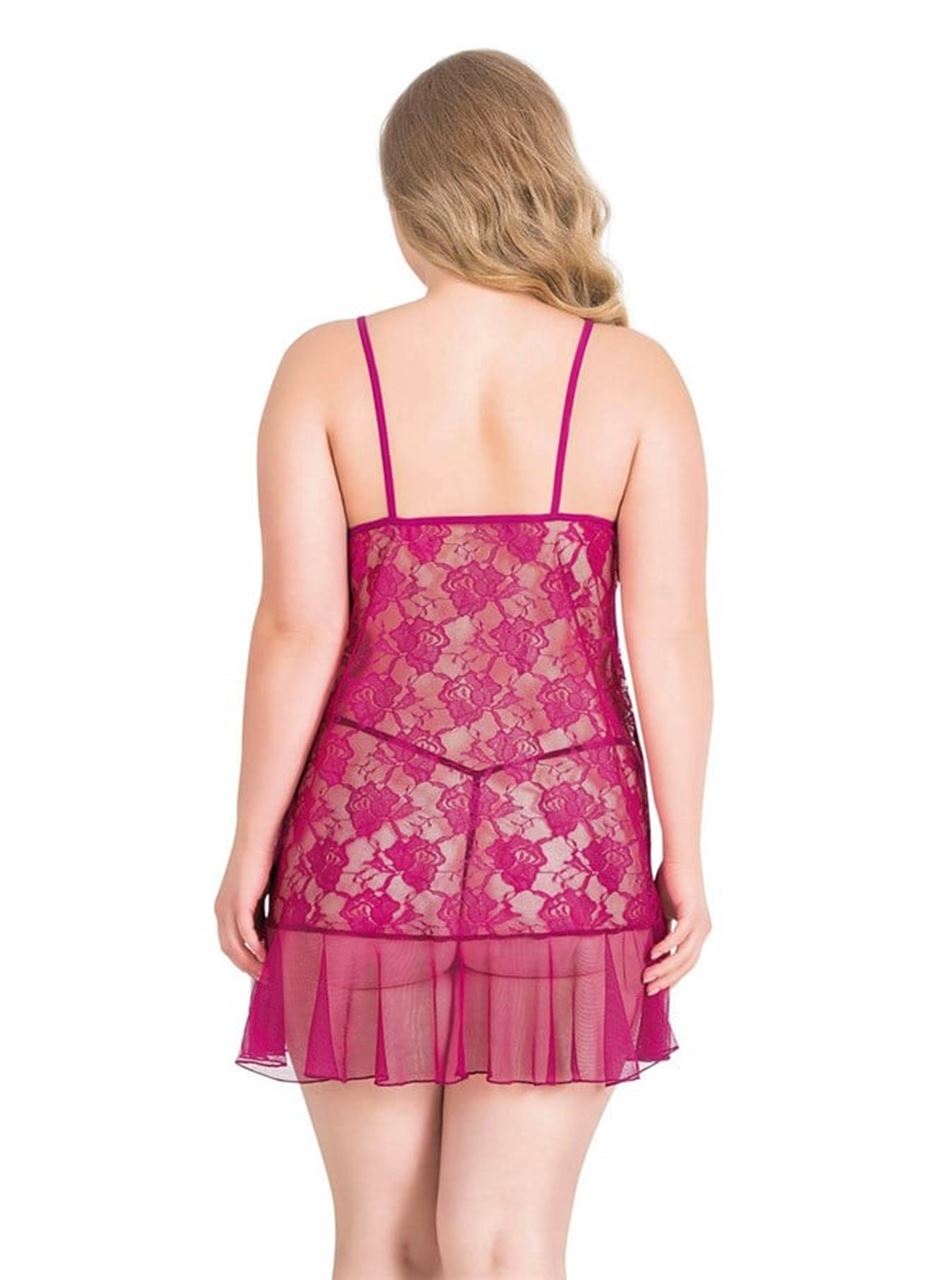 Büyük Beden Vişne Kısa Tül Gecelik