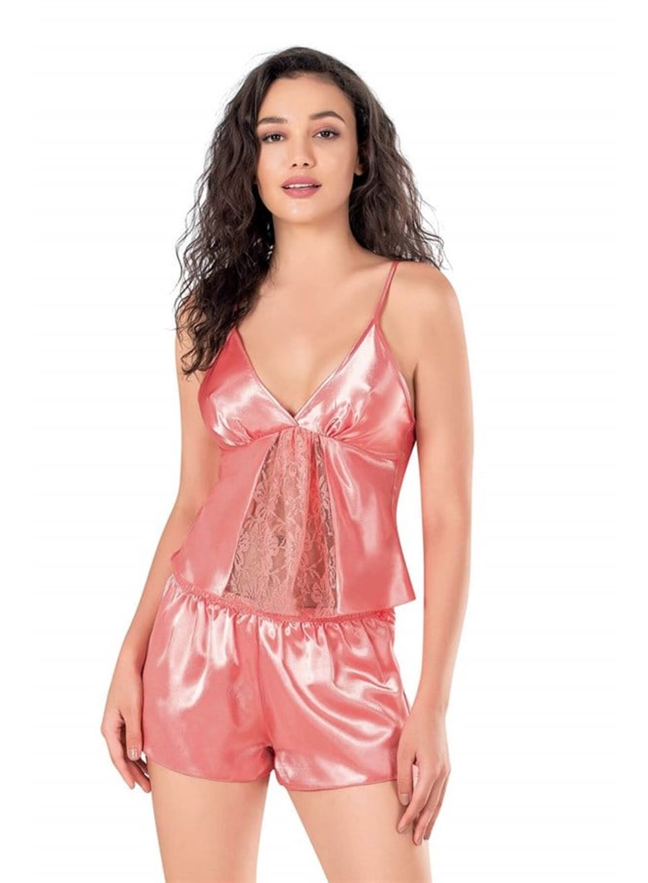 Mercan Saten Babydoll Şort Takımı