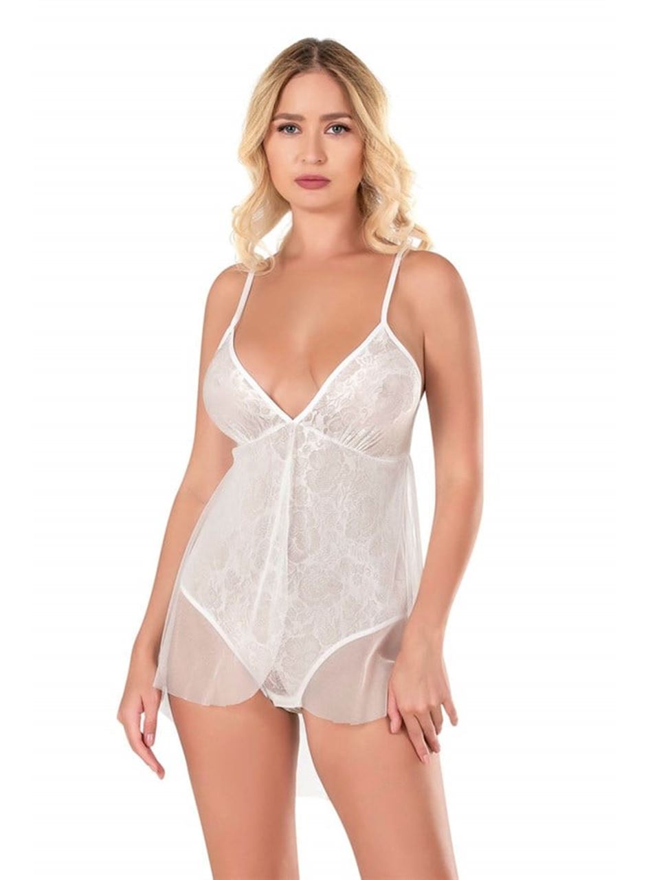 Ekru Jakarlı Bodysuit Gecelik