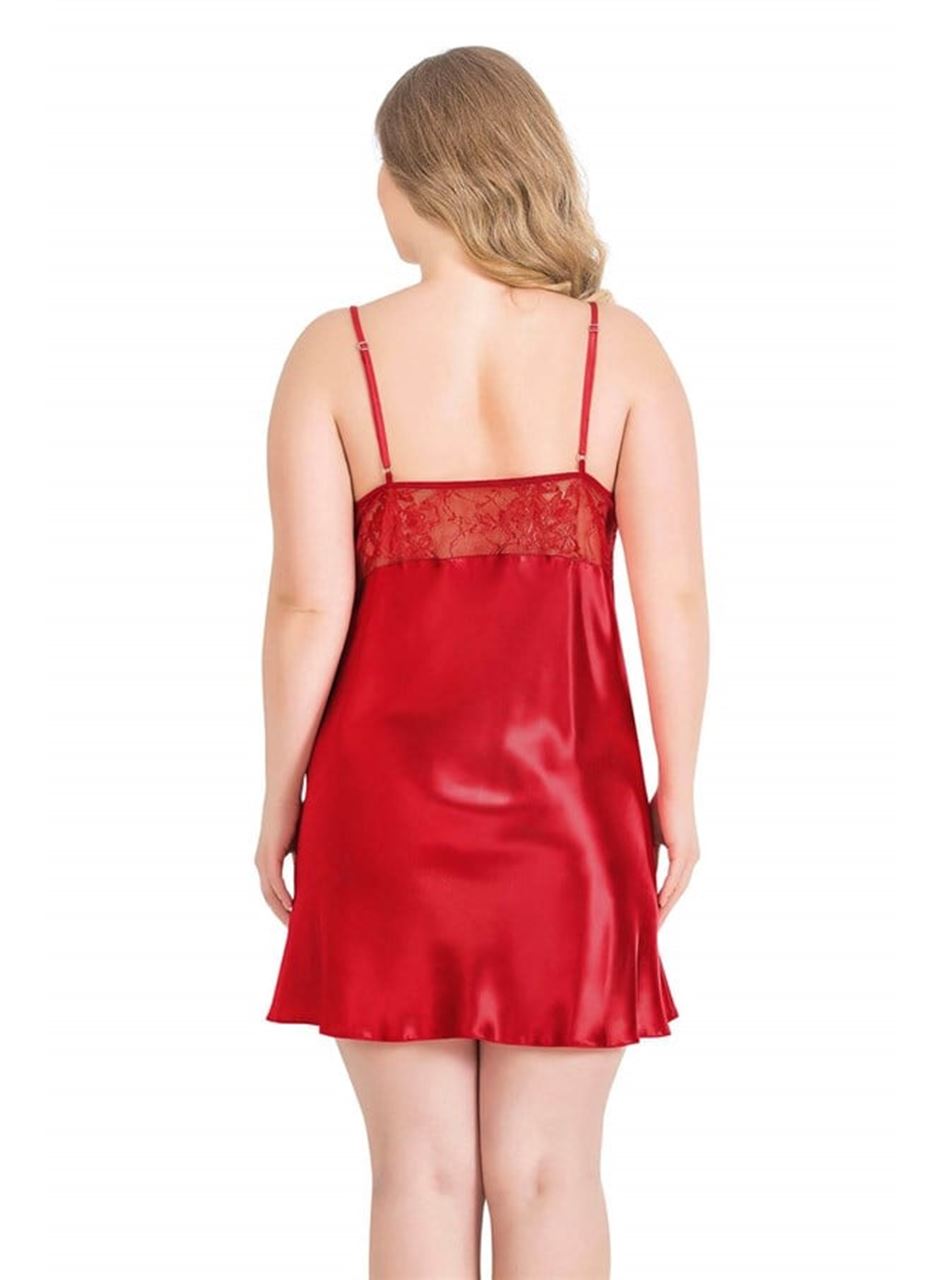 Büyük Beden Kırmızı Kısa İkili Saten Sabahlık Gecelik Takımı
