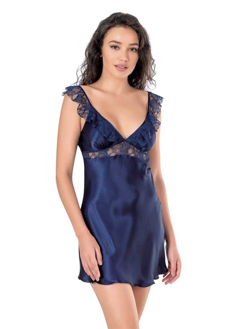 Lacivert Kısa Saten Gecelik