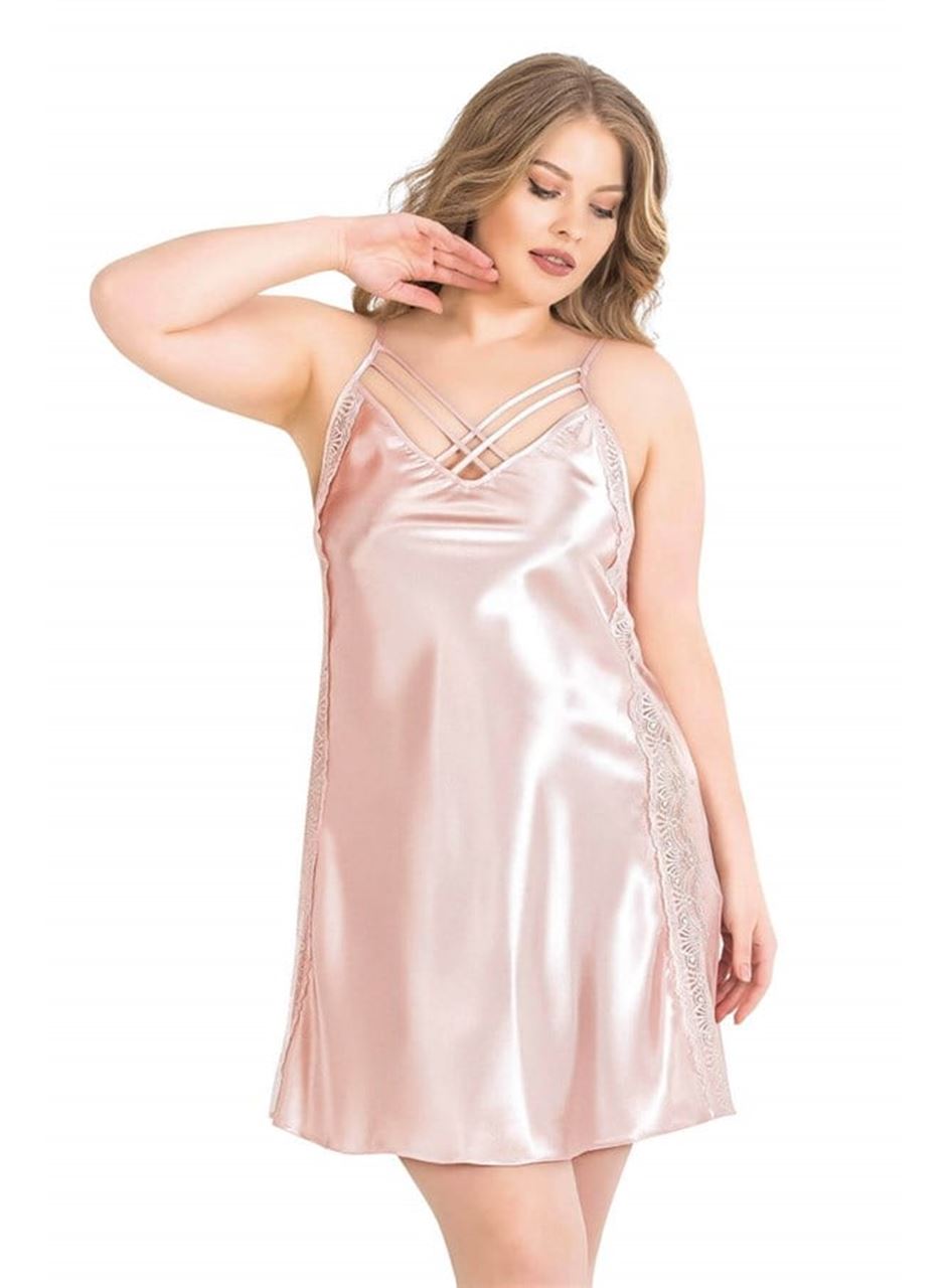 Büyük Beden Somon Kısa İkili Saten Sabahlık Gecelik Takımı 6152