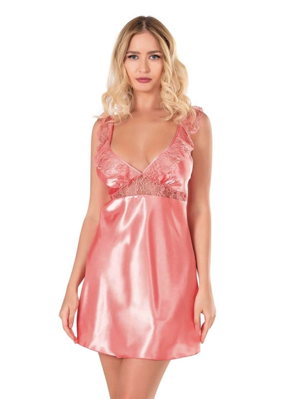 Mercan Kısa Saten Gecelik