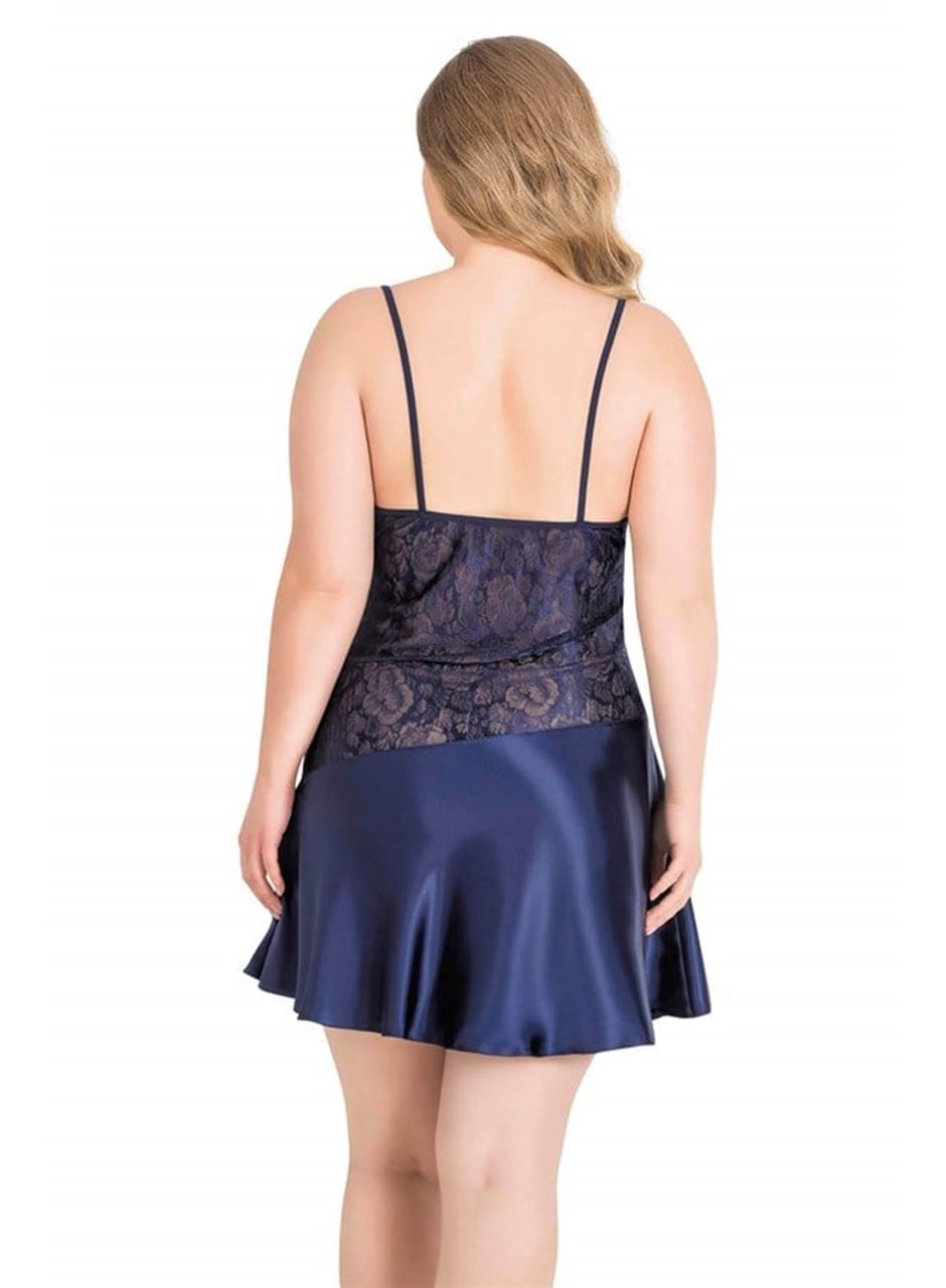 Büyük Beden Lacivert Kısa Saten Gecelik