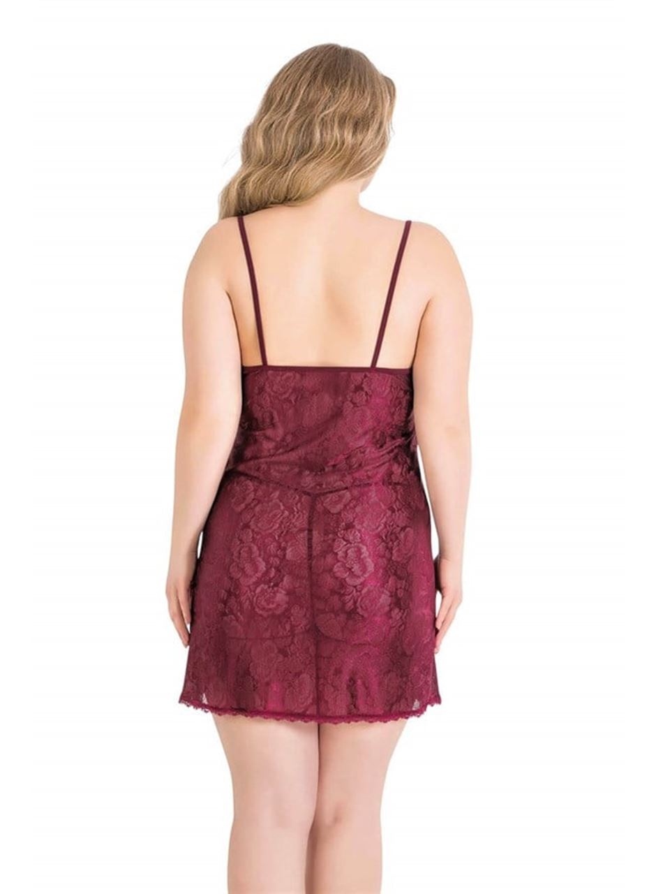 Büyük Beden Bordo Kısa Jakarlı Gecelik