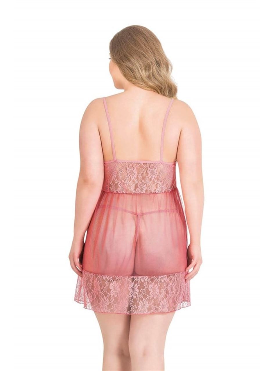 Büyük Beden Mercan Kısa Tül Gecelik