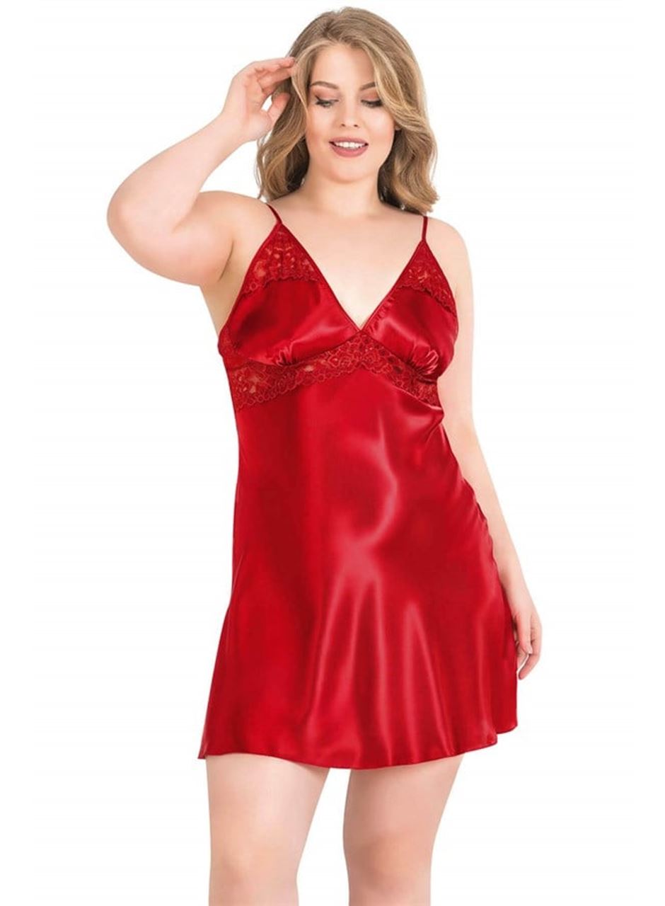 Büyük Beden Kırmızı Kısa İkili Saten Sabahlık Gecelik Takımı