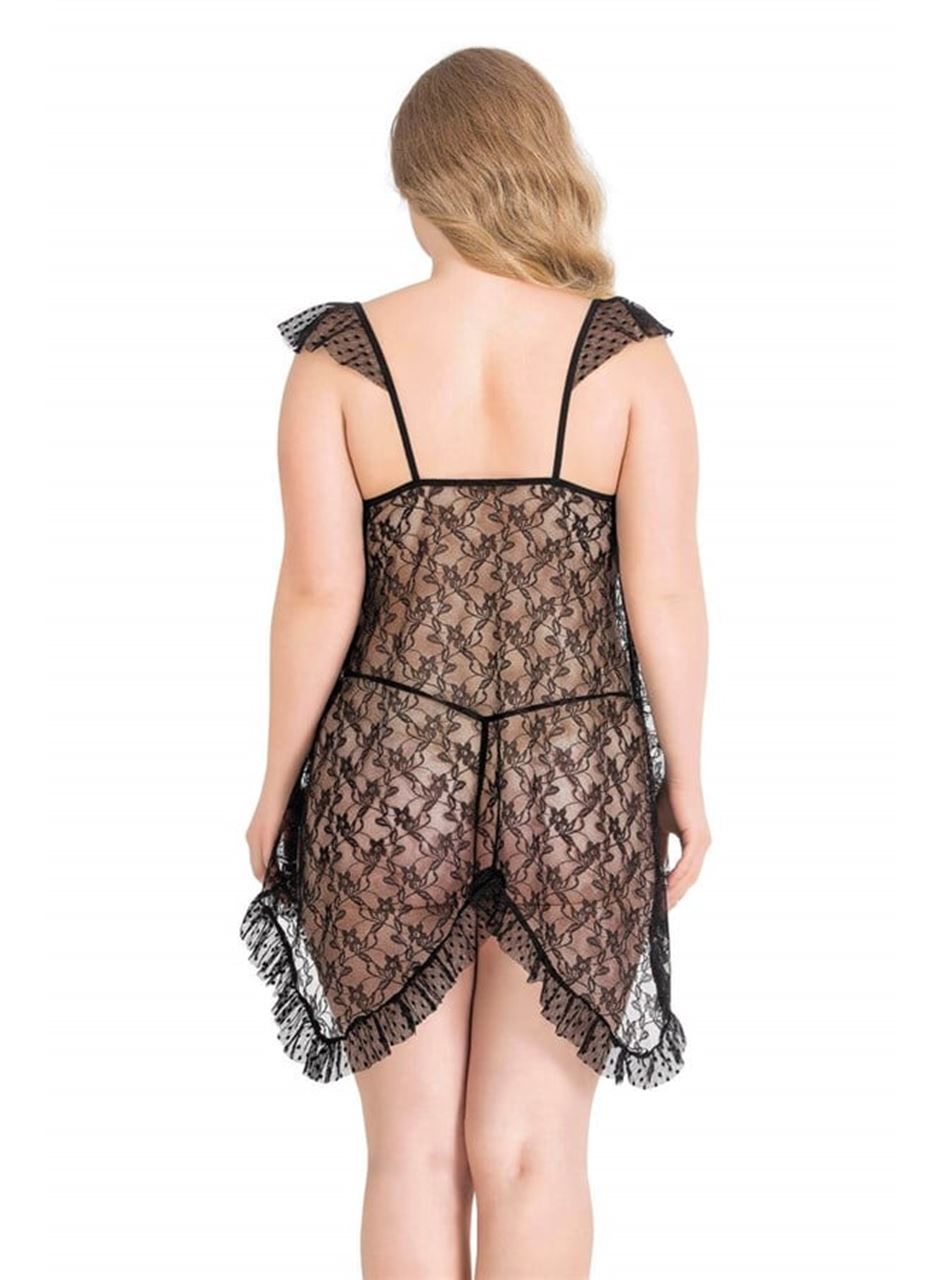 Büyük Beden Siyah Kısa Tül Gecelik