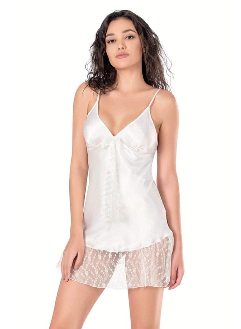 Ekru Kısa Saten Gecelik