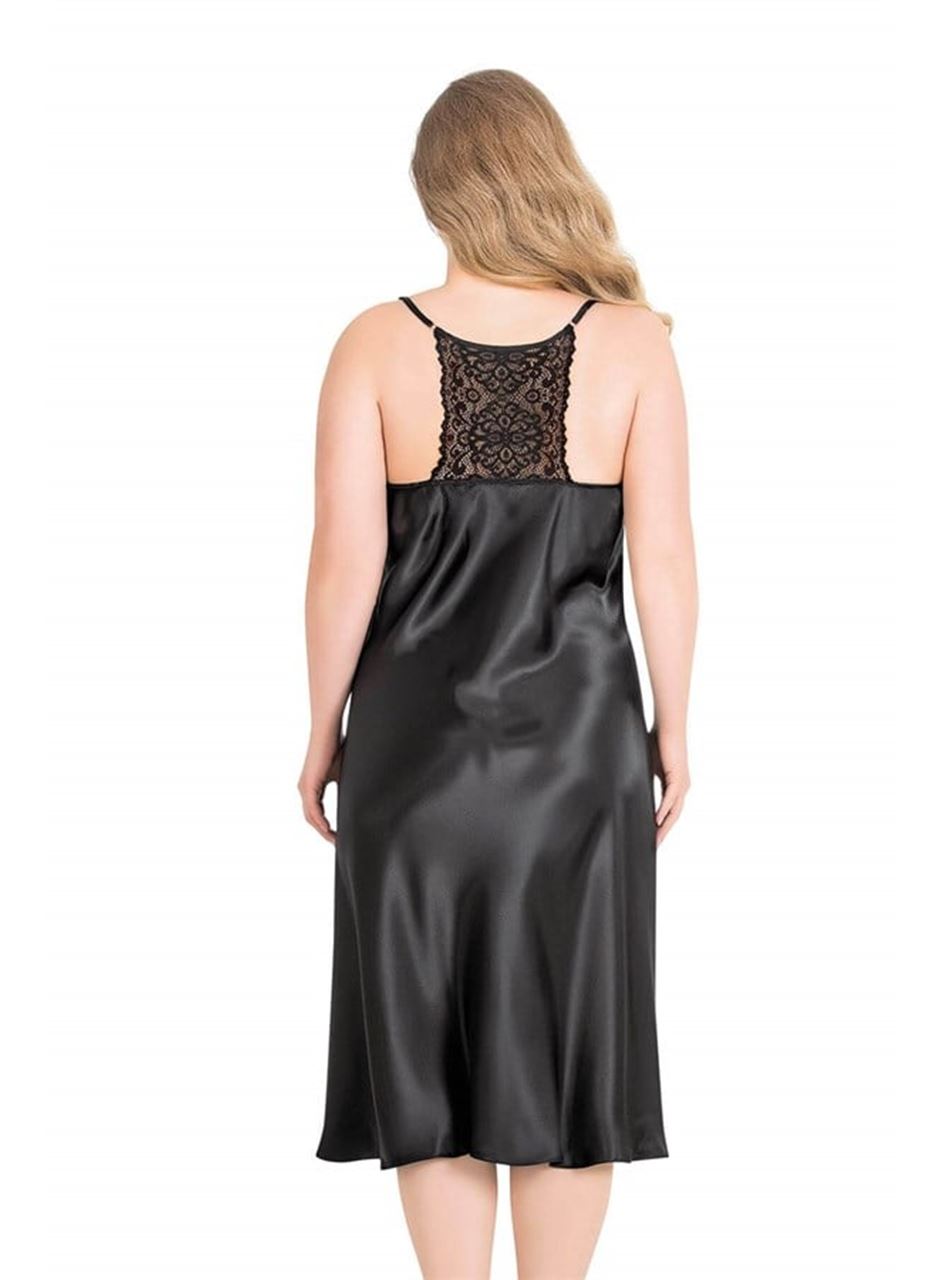 Büyük Beden Siyah Uzun Saten Gecelik