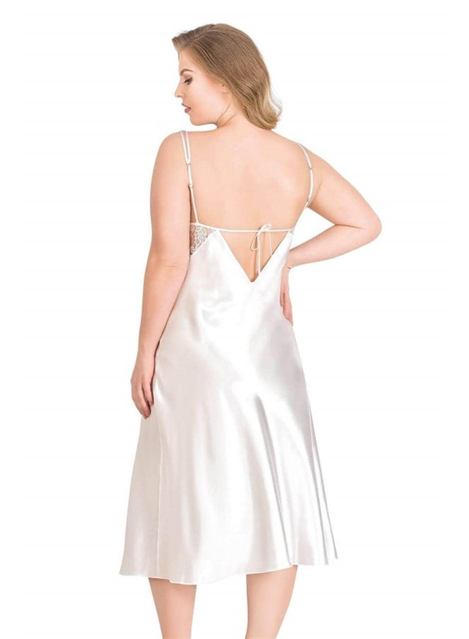 Büyük Beden Ekru Uzun İkili Saten Sabahlık Gecelik Takımı