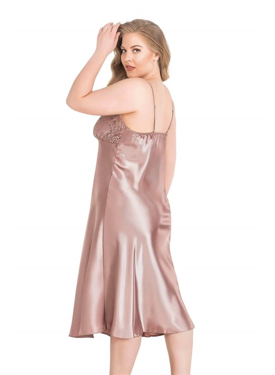 Büyük Beden Vizon Uzun Saten Gecelik