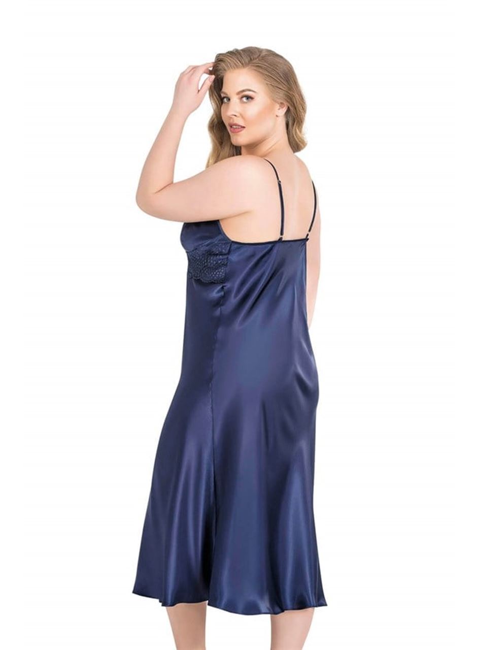 Büyük Beden Lacivert Uzun İkili Saten Sabahlık Gecelik Takımı
