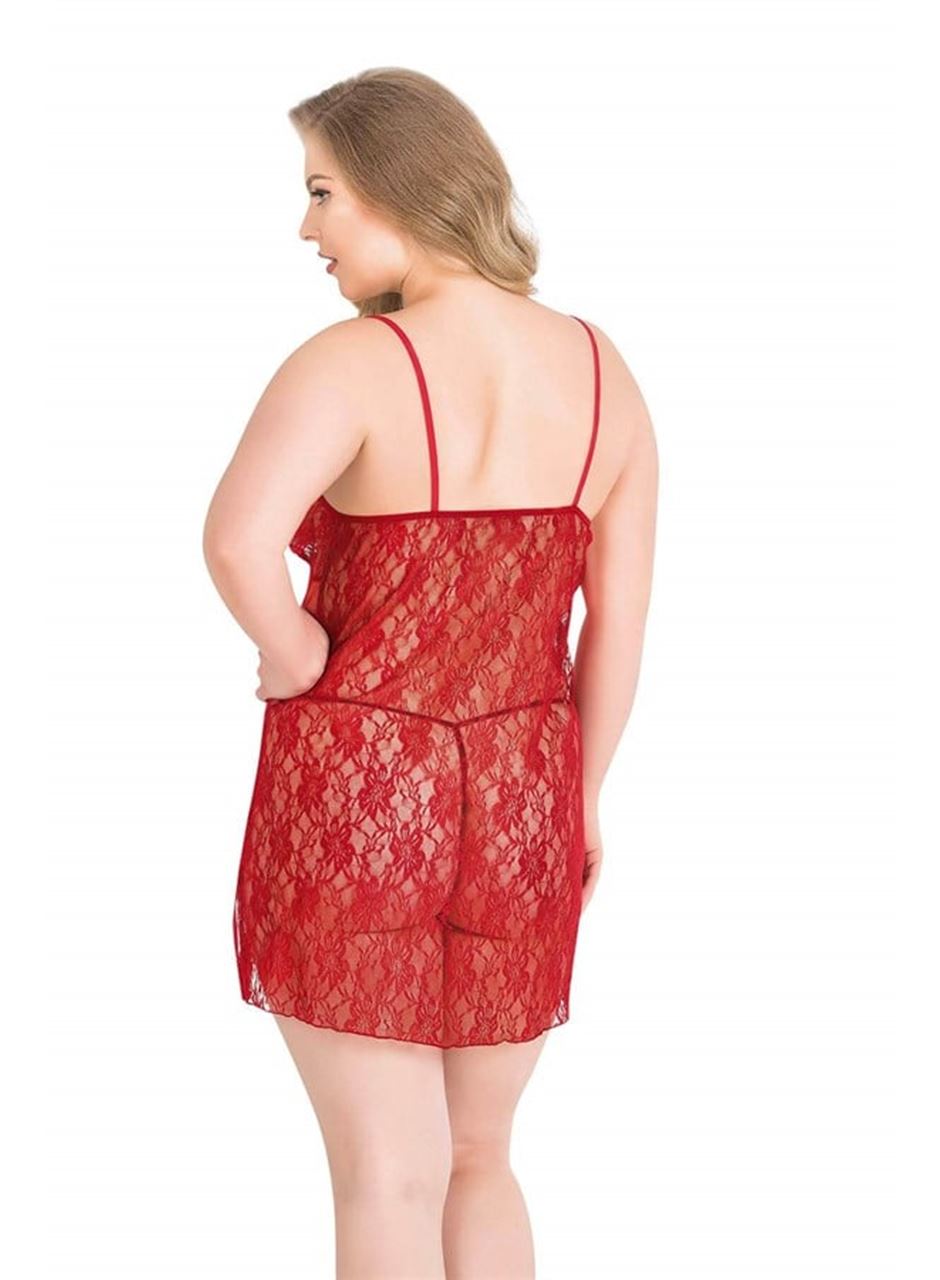 Büyük Beden Kırmızı Kısa Tül Gecelik